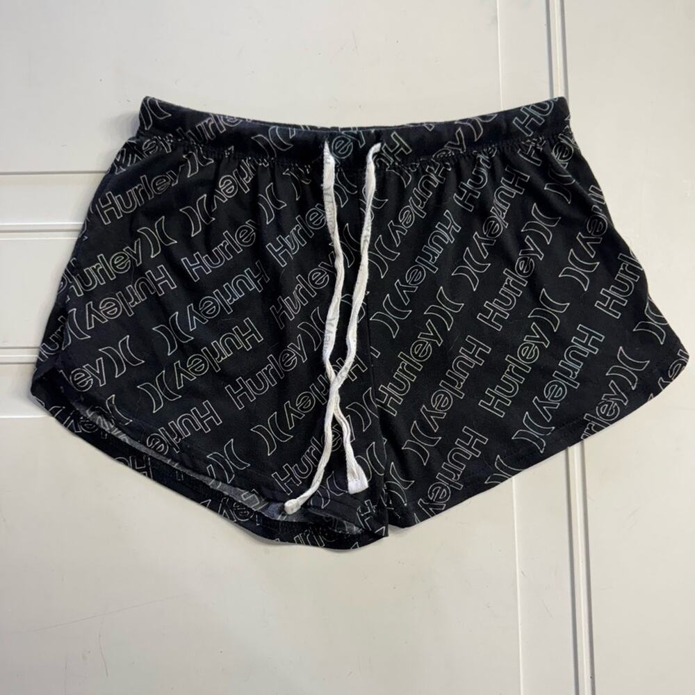 Hurley Womens Sz S Black Logo All Over Loungewear Sweat Shorts